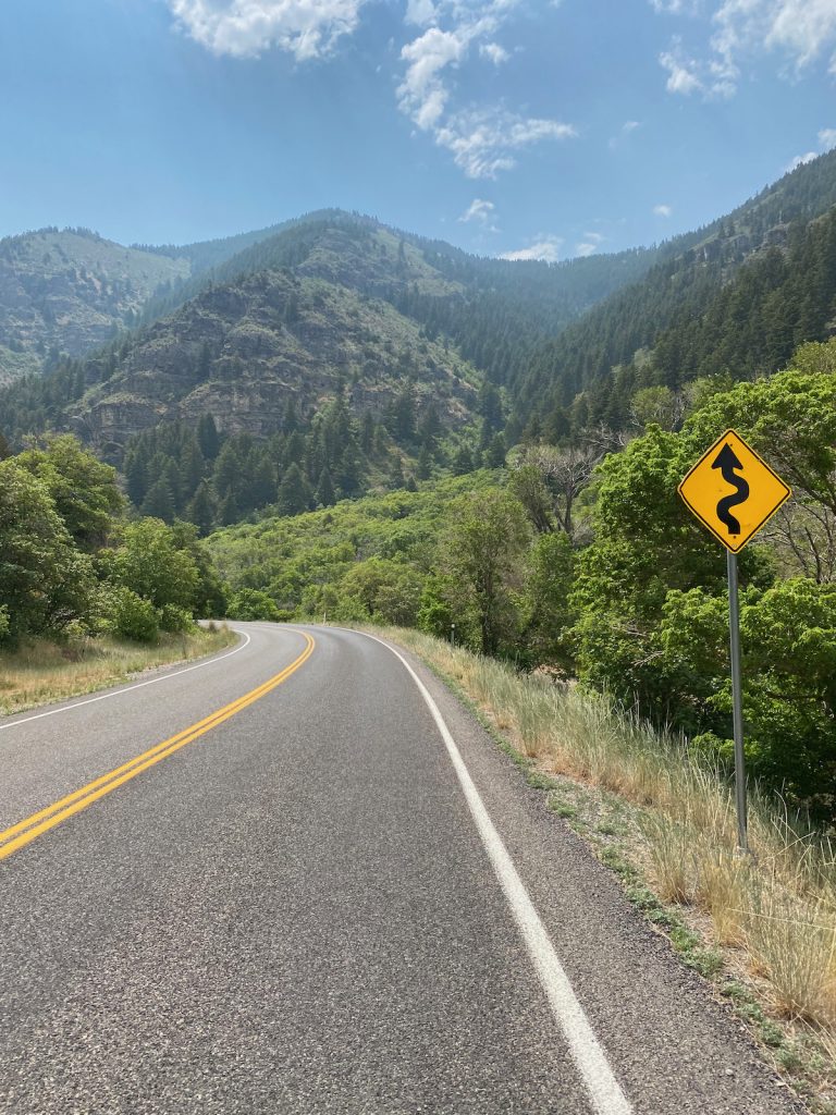 Curve in the road on Blacksmith Fork Canyon near Hyrum, Utah