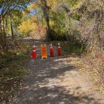 Cones blocking the Logan River Trail