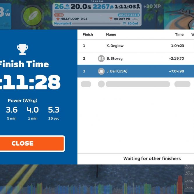 Zwift race finish screenshot