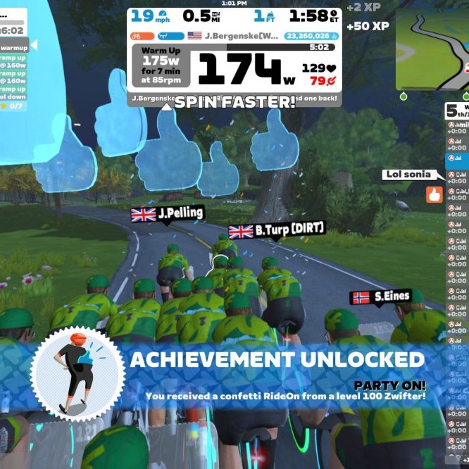 Zwift ride on from 100+ Zwifter achievement unlocked